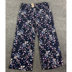J Jill Navy Floral Wide Leg Pants Small Elastic Waist Lightweight Casual Coastal